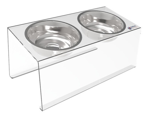 Comedouro/bebedouro Duplo Médio Com Tigela Inox P/ Cão Gato