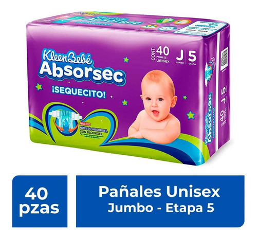 Pañales Kleenbebé Absorsec Etapa 5 Jumbo 40 Piezas