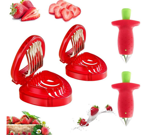 2 Juegos Rebanador Frutas Fresa Descascaradora Fresas Bayas