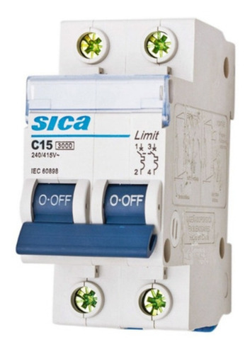 Imagen 1 de 3 de Llave Térmica Termomagnética Bipolar Sica2x15 Amp