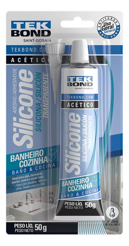 Silicone Acético Transparente Banheiro Cozinha Tekbond 50g