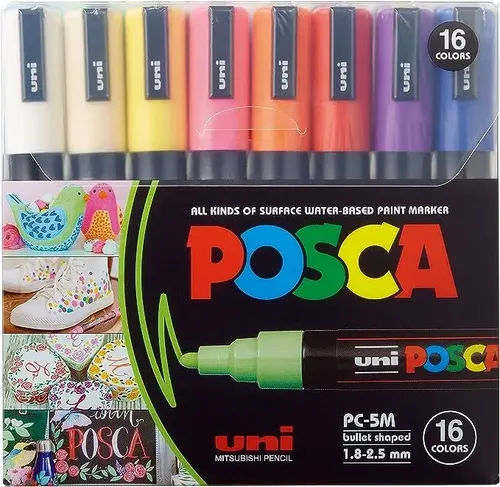 Caneta Posca Pc-5m 16 Cores Uniball Ponta Média Redonda