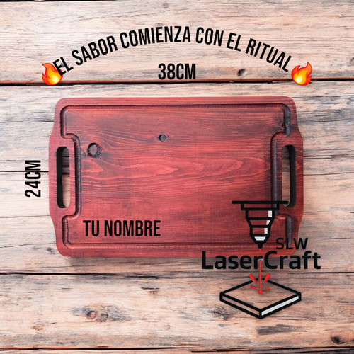 Tabla De Madera Para Picar Carne Asada 38x24cm Personalizado Caoba Ingle Caoba Ingles