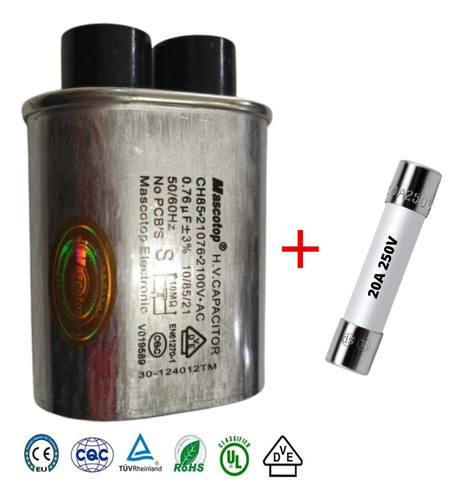 Capacitor Microondas 0.76 Uf 2100v Con Fusible 20a 250v