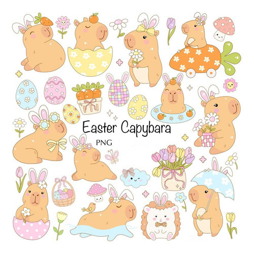 Kit Imagenes Png Capibara Pascuas Cliparts Papeles Digitales