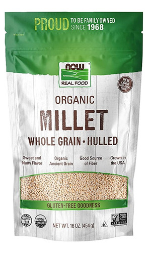 Now Real Food Organic Millet Whole Grain 454 G
