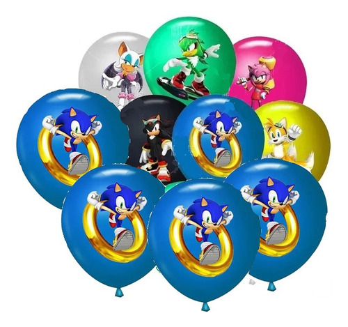 10 Globos Sonic Y Anillos , 26 Cm De Latex Nuevo Diseño  26!