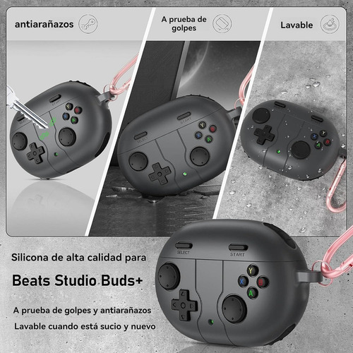 USDILU Funda Case Para Beats Studio Buds+ 2023 y Buds 2021 Uso Rudo Protector + Limpiador Juegos Carcasa Diseño Con Llavero Color Negro
