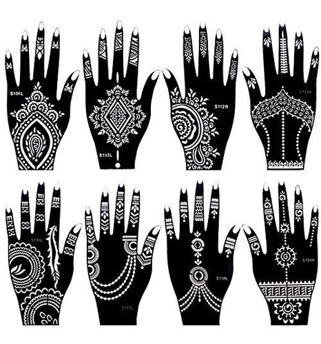 Juego De 8 Plantillas De Tatuaje Henna India Para Mujeres Y 