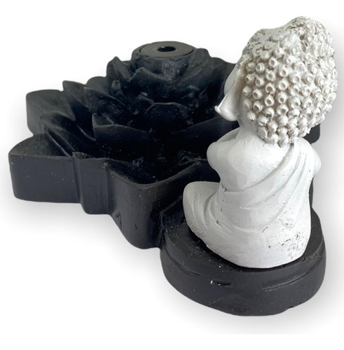Incensário Cascata Flor De Lotus Buda Sonhador Preto Branco