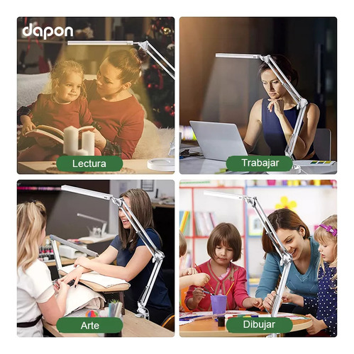 Dapon Lámpara De Escritorio Mesa Con Brazo Led 10 Modos 360° Oficina