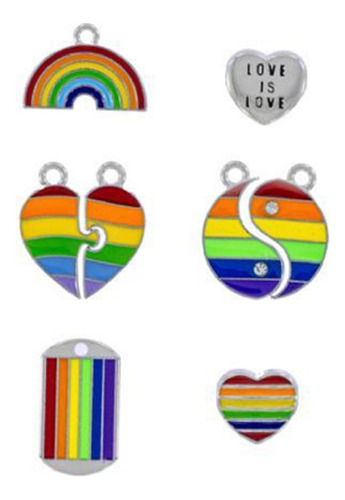 Dijes De Arcoiris Esmaltados Acero Inoxidable Lgbt 5 Pzs