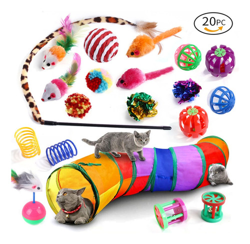 Juguetes Para Gato 20 Pcs Pluma Varita Bola Túnel Ratone