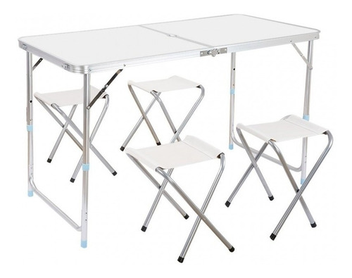 Mesa De Camping Plegable + 4 Sillas - Blanco (ml4002)