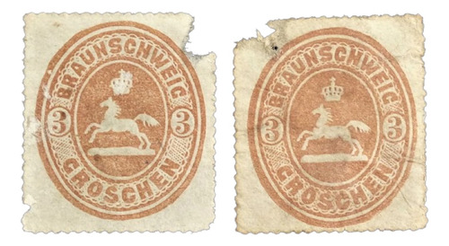 Alemania Brunswick, Lote 2 X Yv 15 3gr 1865 Nuevos L15138