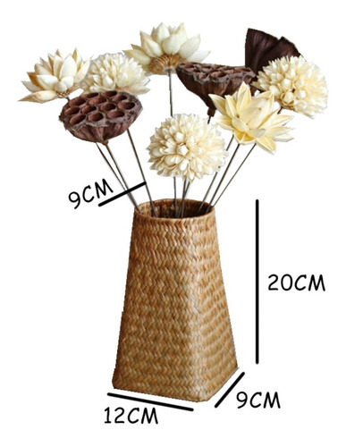 Imagen 3 de 7 de Florero Tejido Cesta Estilo Nordico En Mimbre Y Bambu