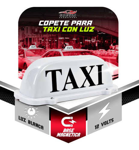 Copete Para Taxi Blanco Con Luz Led E Imán 
