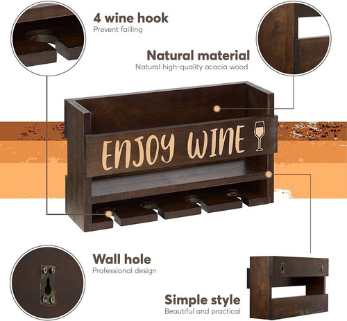 Estante Rack Madera Soporte Para Botella Vino Copas Cabasaa