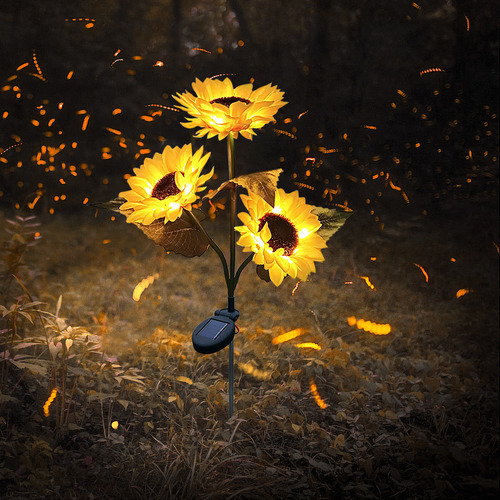 Luces Solares En Forma De L Con Forma De Girasol, Jardín, Pa