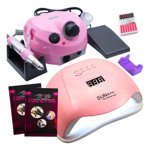 Kit Manicure Completo Sun X Plus Cabine Lixadeira Elétrica Cor Rosa 110V/220V