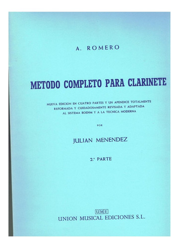 Libro Metodo Completo Para Clarinete 2âª Parte - Menendez...