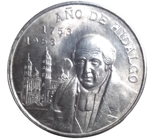 Moneda $5 Plata Miguel Hidalgo Capillita Ley 720 Año 1953