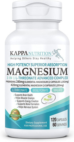 Suplemento en comprimidos Kappa Nutrition  Vitaminas Magnesio 3 En 1 Treonato + Bisglicinato + Malato Vegano Eeuu en pote 120 un