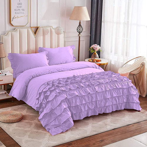 Funda Nórdica King 280 X 250 Algodón 8 Vuelos Colores Lila Lisa