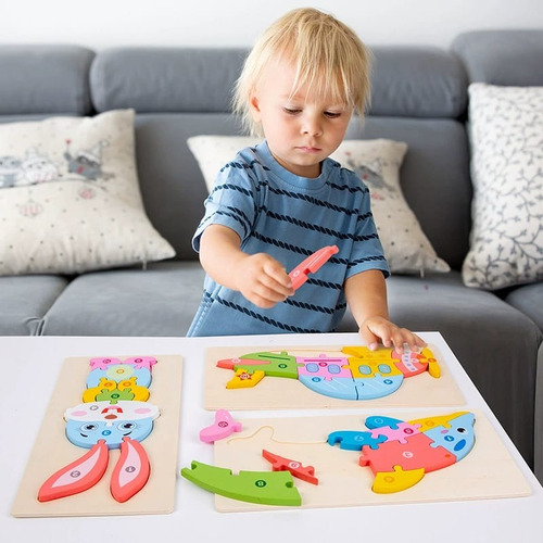 Imagen 5 de 9 de Rompecabezas Madera Para Niños 13 Piezas Figura Pez