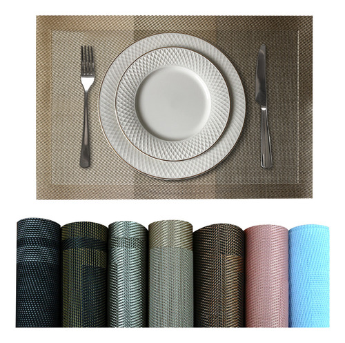 6 Jogo Americano Mesa Posta Luxo Impermeável Pvc Mz Mold Vr Cor M1 BEGE claro escuro palha sisal verde MOLDURA MZ RETANGULAR