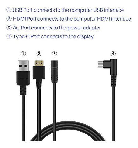 Cable Hdmi 3 En 1 Para Tablet Gráfica Kamvas Pro 16/13/12
