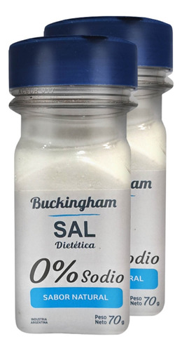 Sal Dietetica Sabor Natural 0% Sodio Buckingham 70gr Pack X2