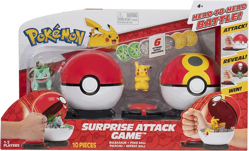 Set Pokemon Surprise Attack Game Pikachu  Bulbasaur Pokeball