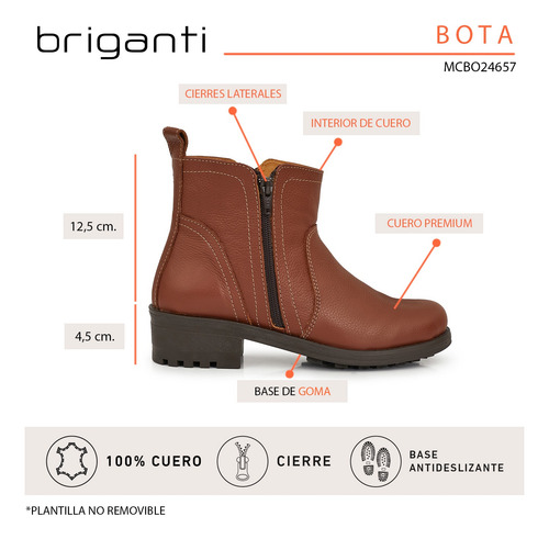 Bota Botineta Cuero Mujer Briganti Goma Confort Mcbo24657 Fl
