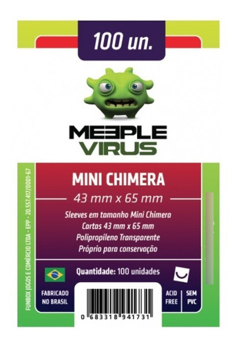 Sleeves Meeple Virus Mini Chimera 43x65mm Pacote C/100