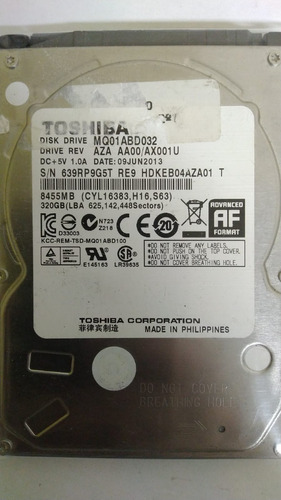 Placa Logica Hd Toshiba 320gb Mq01abd032 Aza Aa00 Ax001u