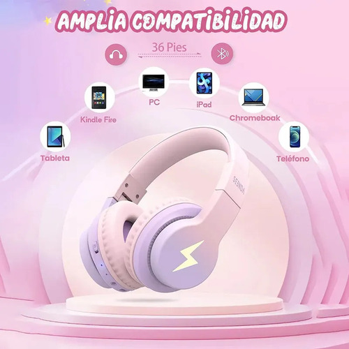 Violeta Con Luz Led Auriculares Gamer Inalámbricos Emuael Wgyp-104 Violeta Para Niños 45h