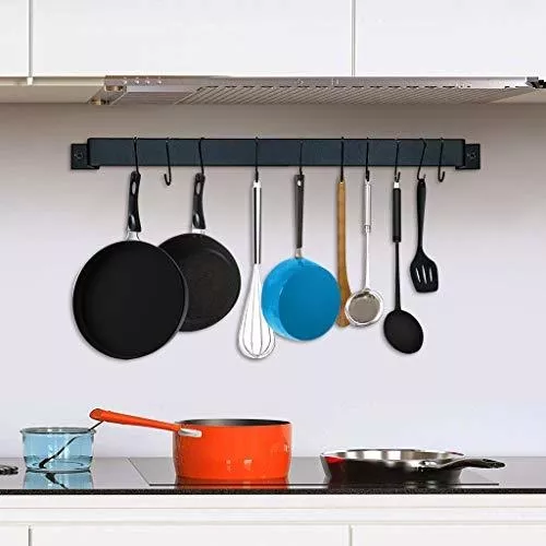 Soporte para utensilios de cocina para colgar en la pared, estante de  hierro forjado con 12 ganchos en S para colgar utensilios de cocina y  utensilios