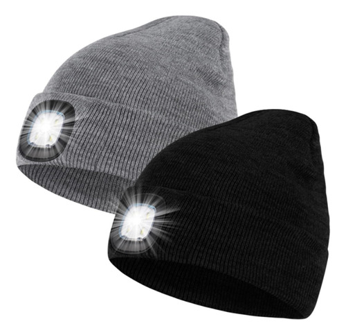 Paquete De 2 Gorros Led Con Luz, Tapa Luminosa Tejida, Usb R