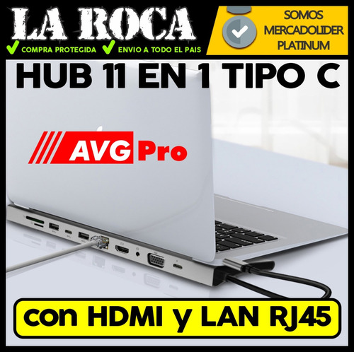 Imagen 4 de 10 de Adaptador Usb C Macbook Air Pro Hub 11 En 1 Hdmi Rj45 Cuo