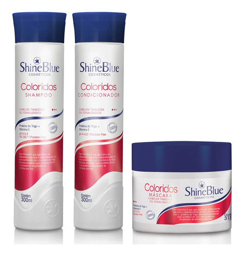 Kit Cabelos Coloridos Shine Blue Shampoo Condicionador Masc