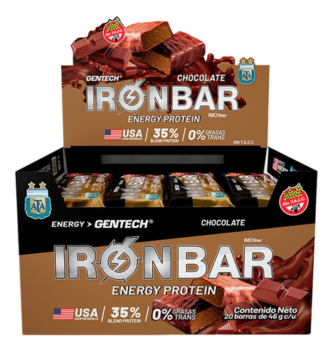 Iron Bar Gentech Barritas Sabor Chocolate Caja X 20 Unidades