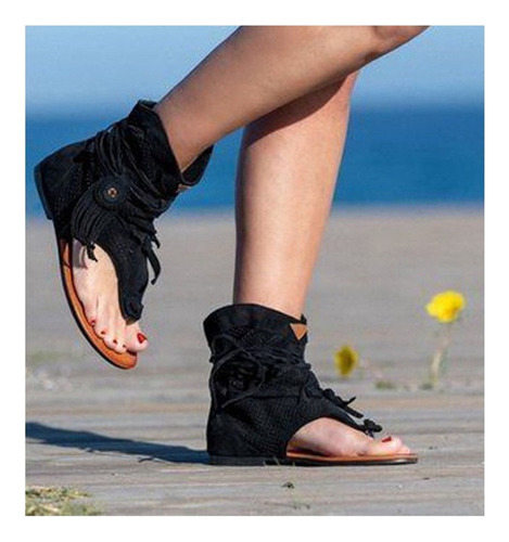 Mujeres Retro Bohemia Borla Romana Zapatos De Playa Botas