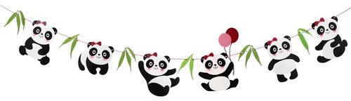 Abaodam Pancarta De Cumpleaños De Bambú Con Panda De Dibujos
