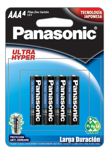 Pila Panasonic AAA Carbón Zinc Cilíndrica UM-4NPA/4B Blister con 4 unidades 1.5v