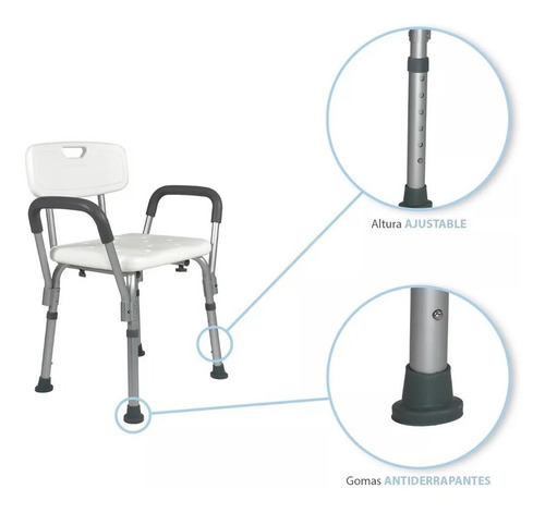 Silla Ducha De Aluminio Con Descansabrazos Altura Ajustable