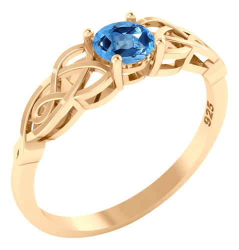 Anel Celta Knot Prata 925 Dourada  Ouro 18k - Topázio Azul