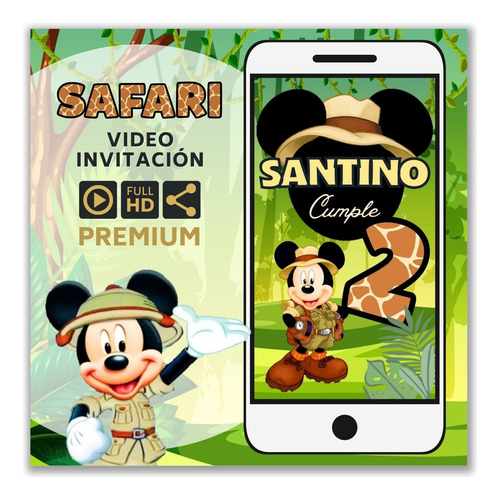 Video Invitación Mickey Mouse Safari Explorador (con Foto)