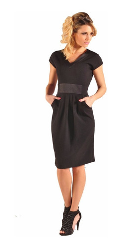 Vestido De Vestir Negro Crepe Con Raso Giacca