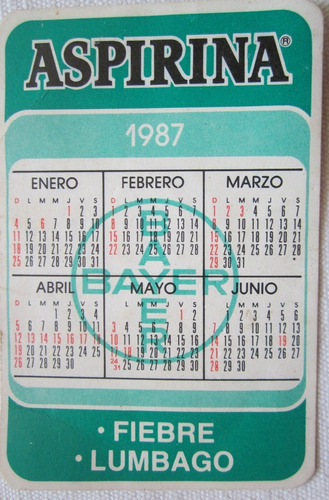 Antiguo Almanque Farmaceutica Bayer Aspirina 1986